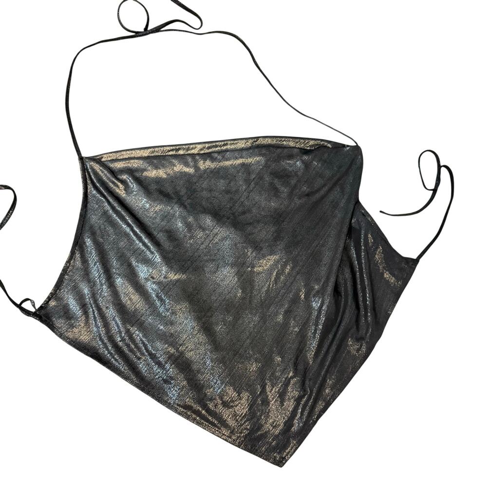 Forever 21 Metallic Black Tie Halter Top Size M Y2K Going Out